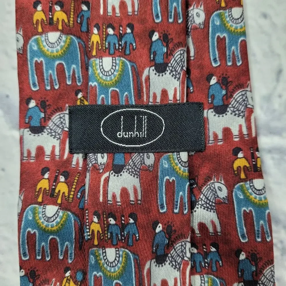 Dunhill Silk Primitive Horse & Elephant Print Tie